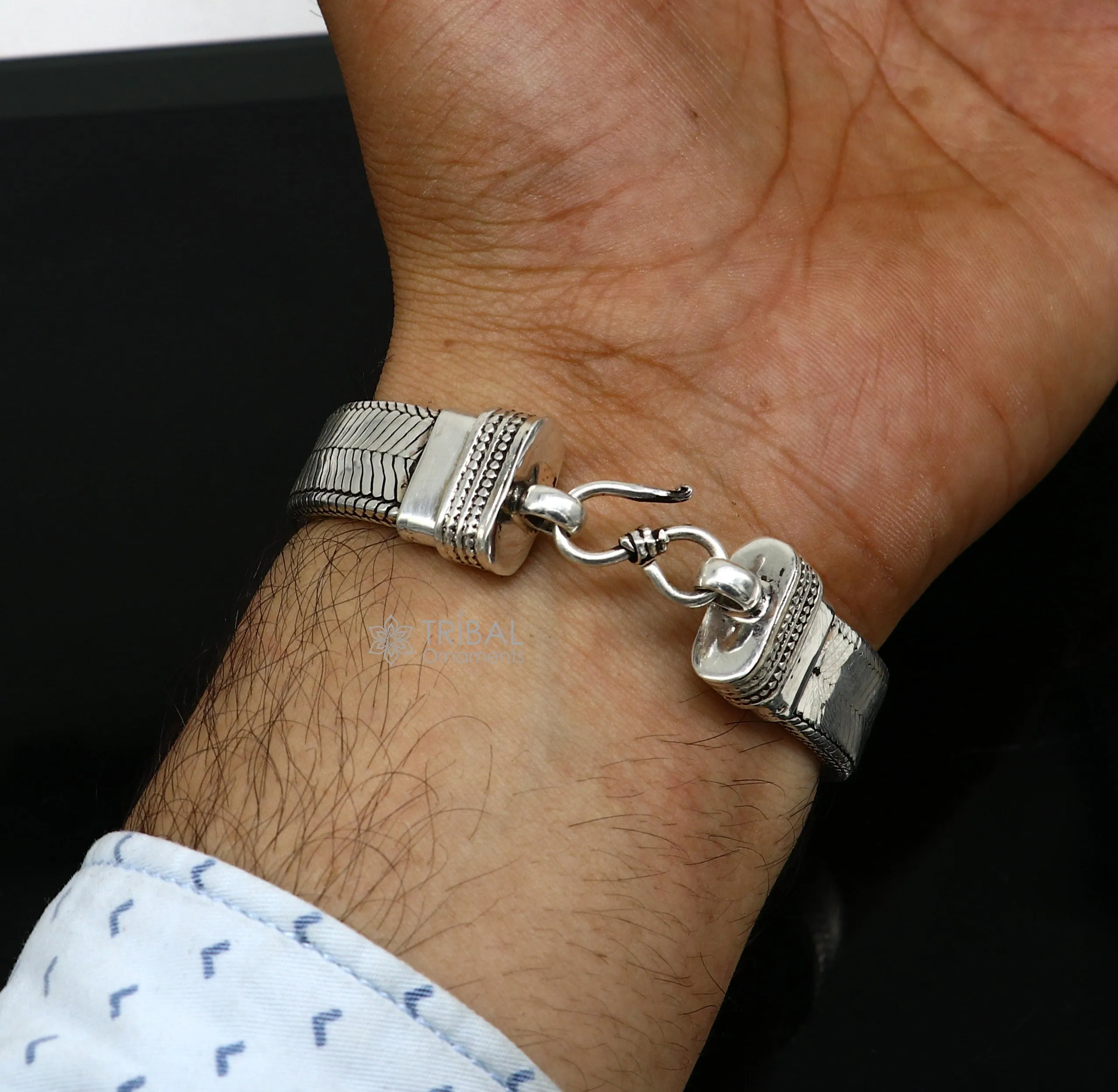 13mm solid 925 sterling silver handmade flat belt bracelet, best men's bracelet jewelry, snake bracelet trendy jewelry for men sbr664
