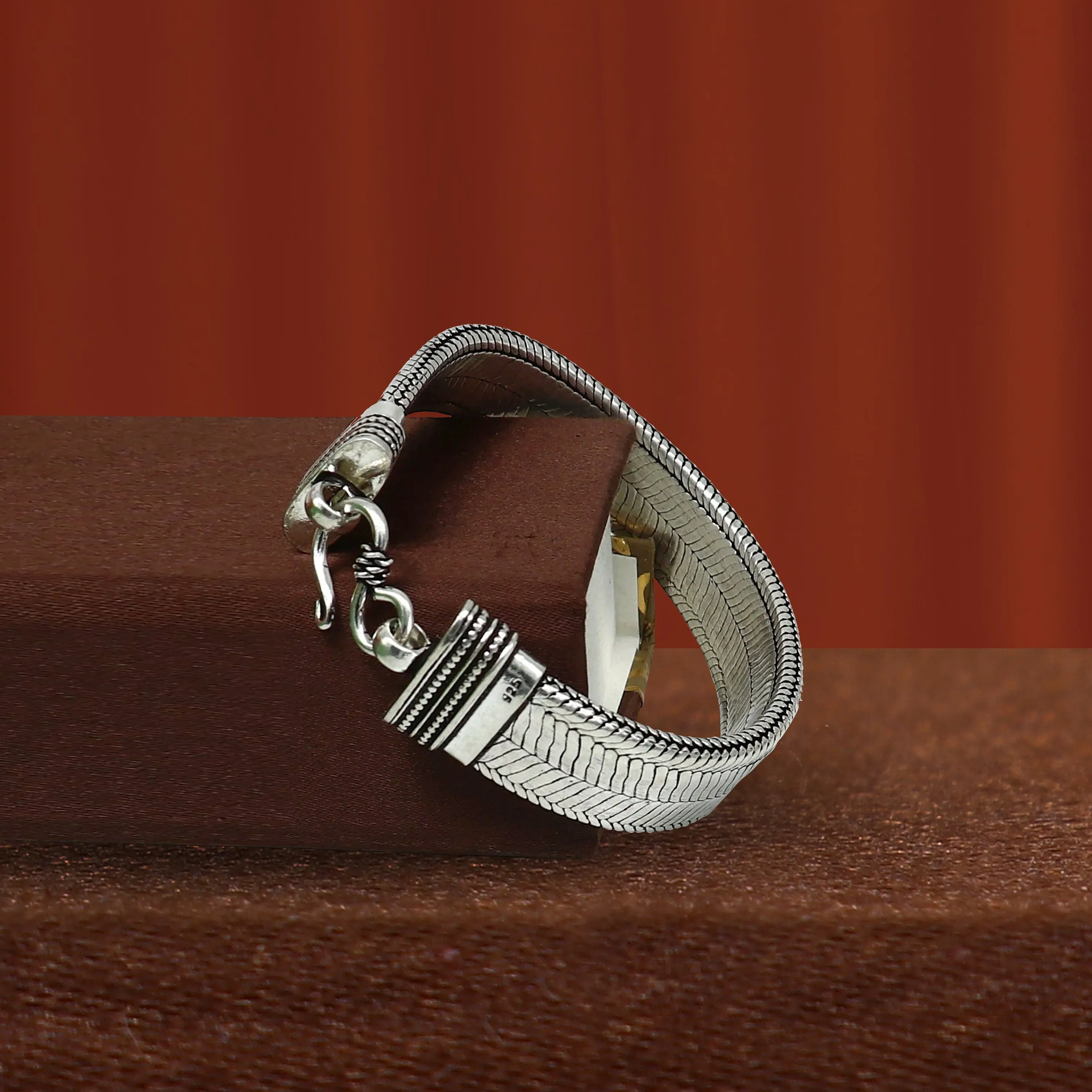 13mm solid 925 sterling silver handmade flat belt bracelet, best men's bracelet jewelry, snake bracelet trendy jewelry for men sbr664