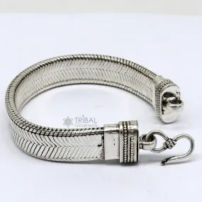13mm solid 925 sterling silver handmade flat belt bracelet, best men's bracelet jewelry, snake bracelet trendy jewelry for men sbr664