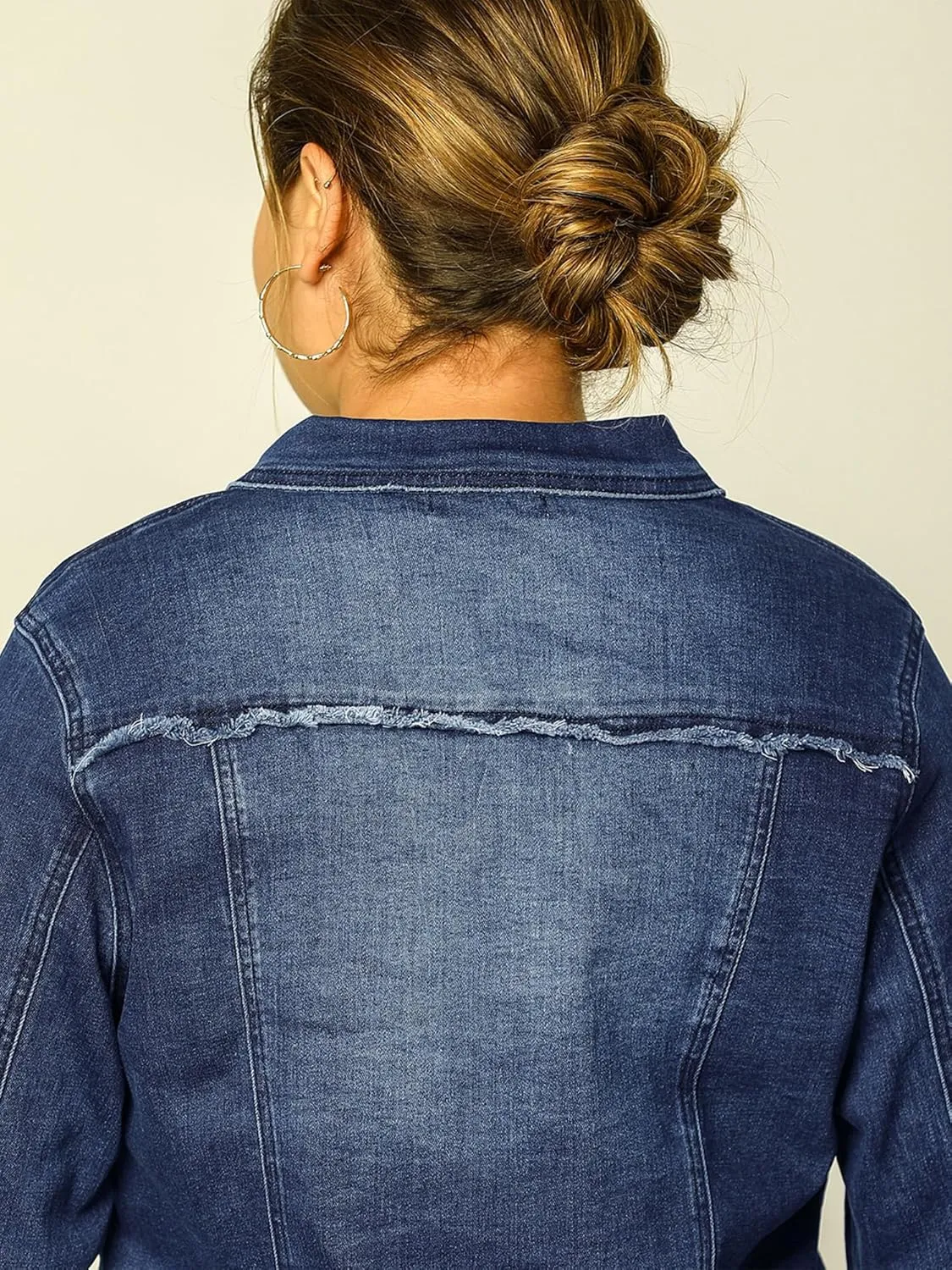 Agnes Orinda Women's Plus Size Classic Washed Front Frayed Denim Jacket