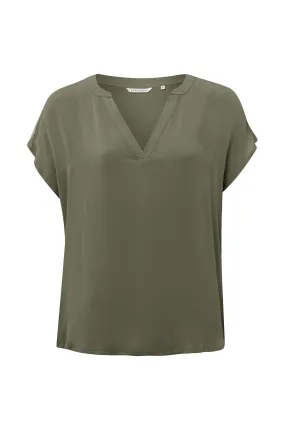 Airy top with short sleeves, V-neck in mixed materials