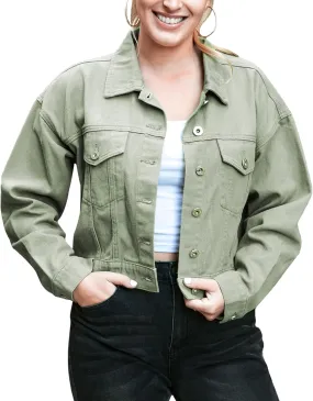 Anna-Kaci Women's Classic Long Sleeve Button Down Crop Denim Jean Jackets with Pockets