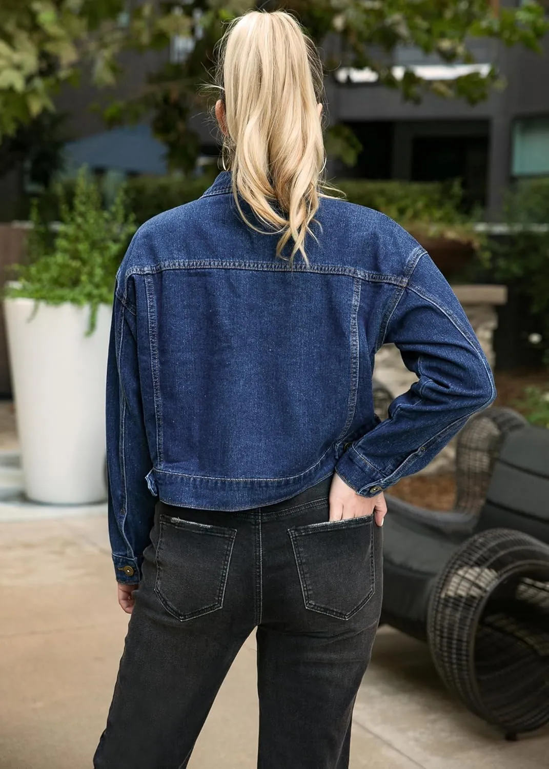 Anna-Kaci Women's Classic Long Sleeve Button Down Crop Denim Jean Jackets with Pockets