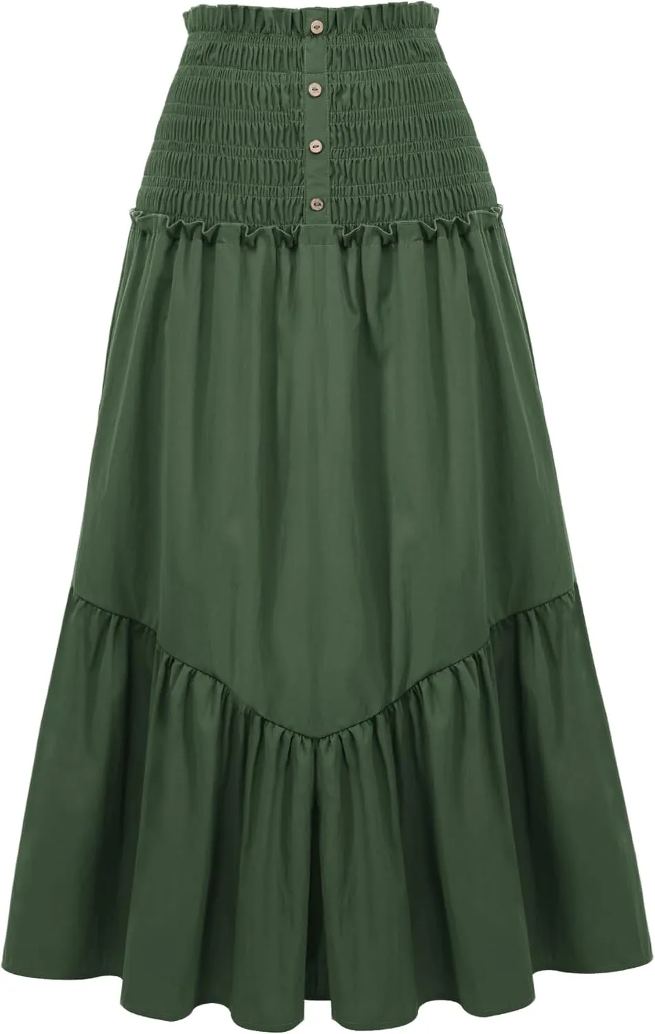 BeryLove Women’s Summer Boho Flowy Tiered A-Line Midi Skirt 2025 Fashion Elastic Waist Pleated Long Beach Skirt