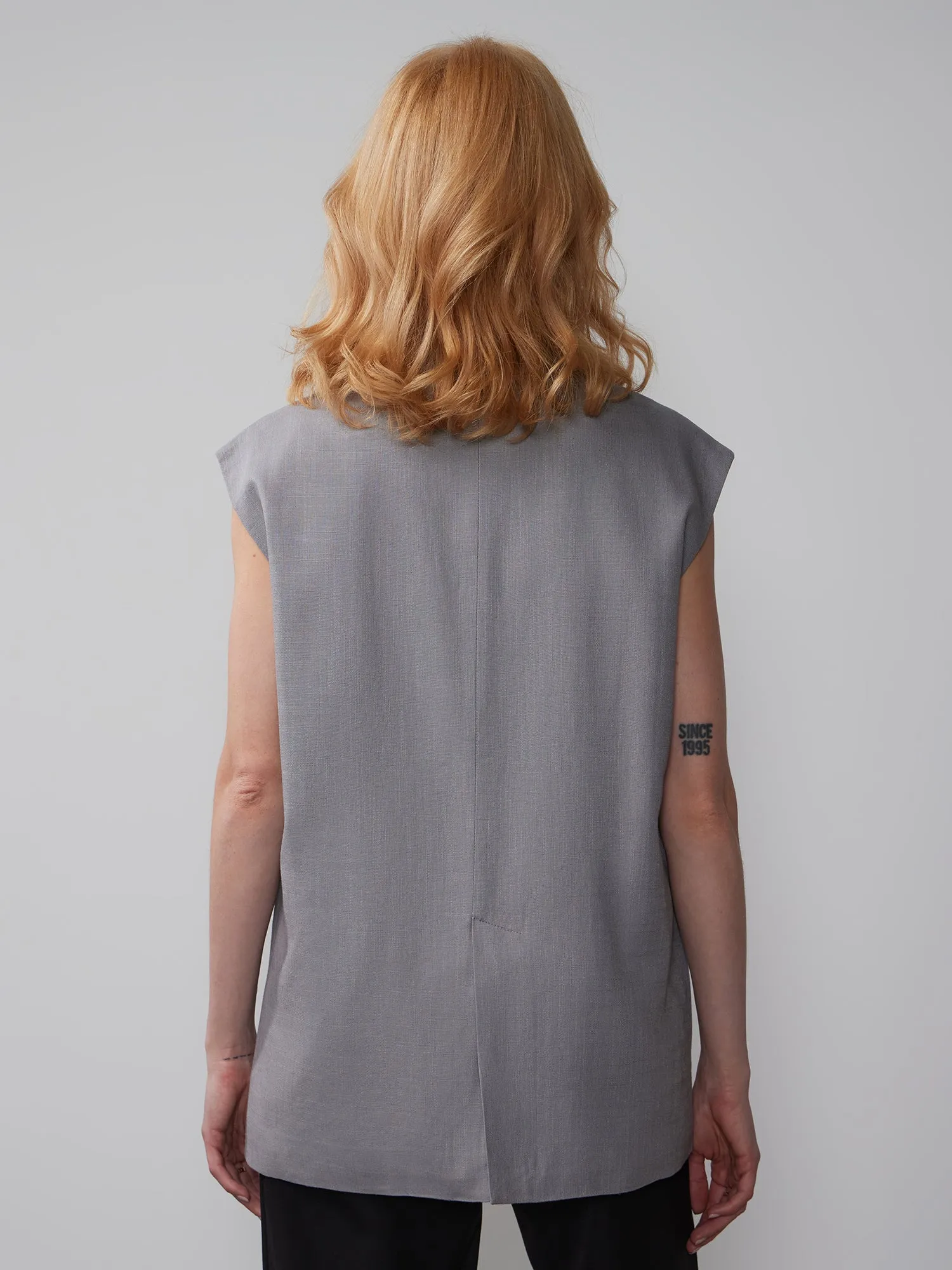 Button Front Linen Boxy Vest