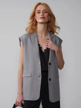 Button Front Linen Boxy Vest