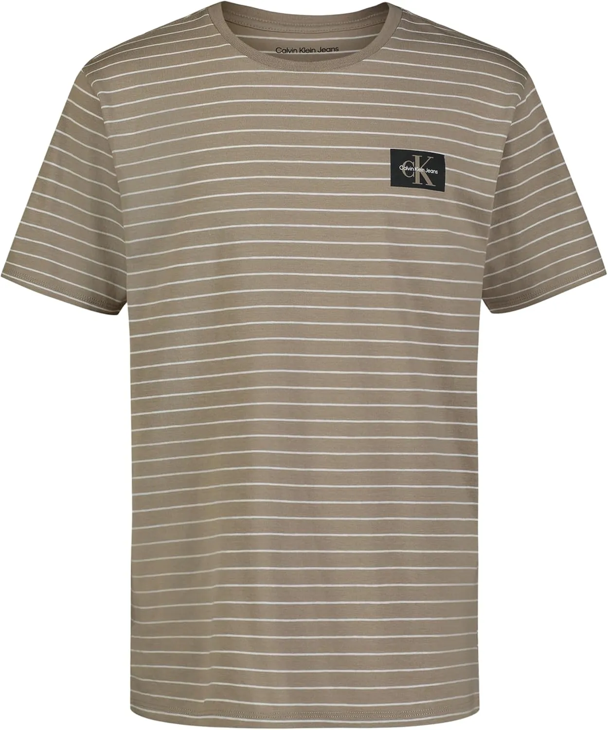Calvin Klein Boys' Short Sleeve Striped Crew Neck T-Shirt, Soft, Comfortable, Relaxed Fit