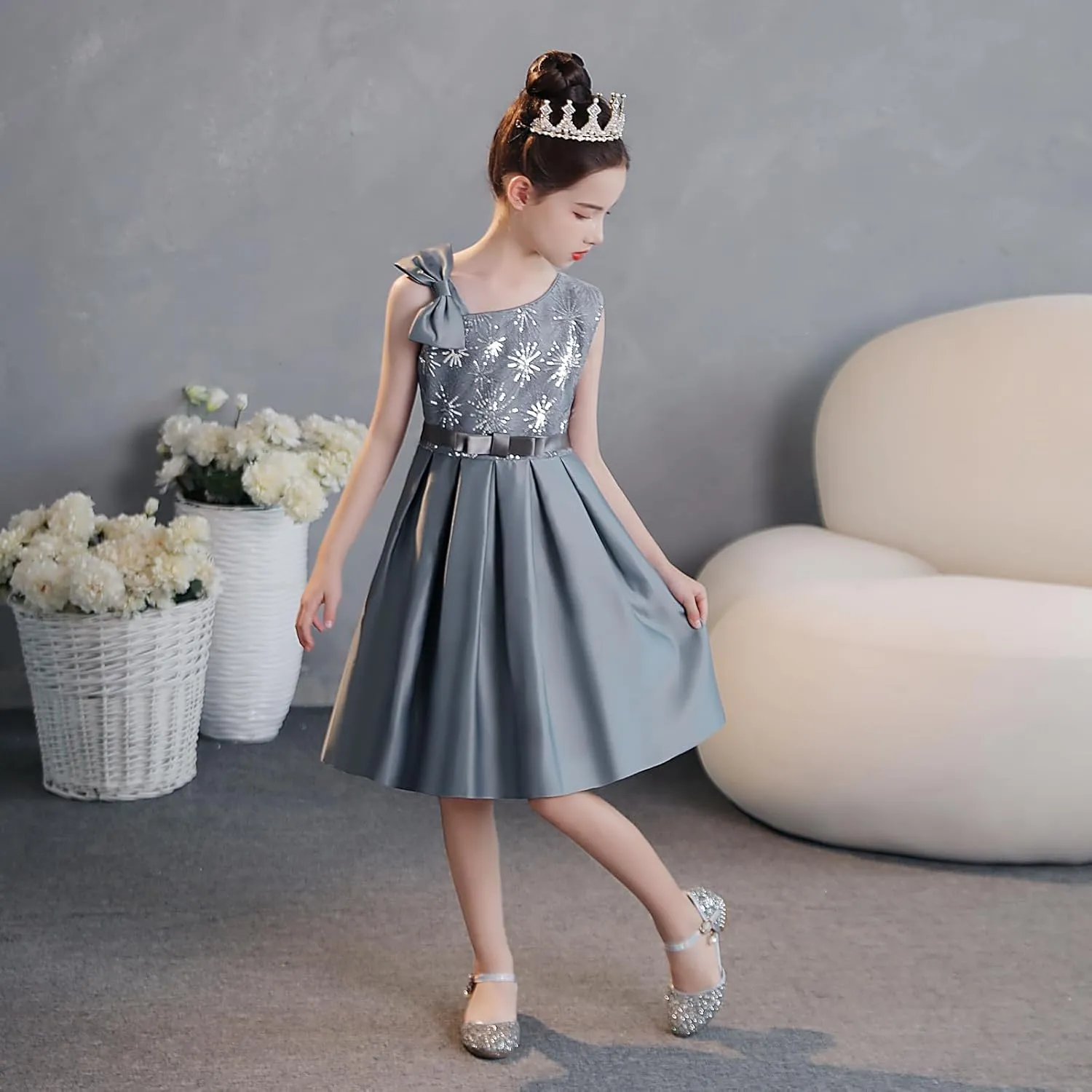 Cichic Elegant Girls' Special Occasion Dress Princess Dresses for Kids 5-6 Years Old Light Purple