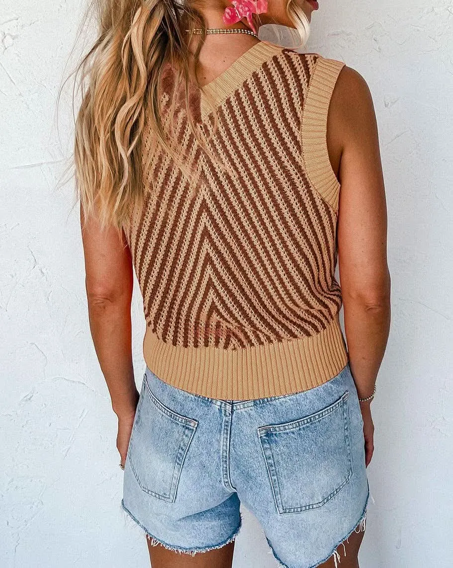 Colorblock Chevron Sleeveless Sweater Vest