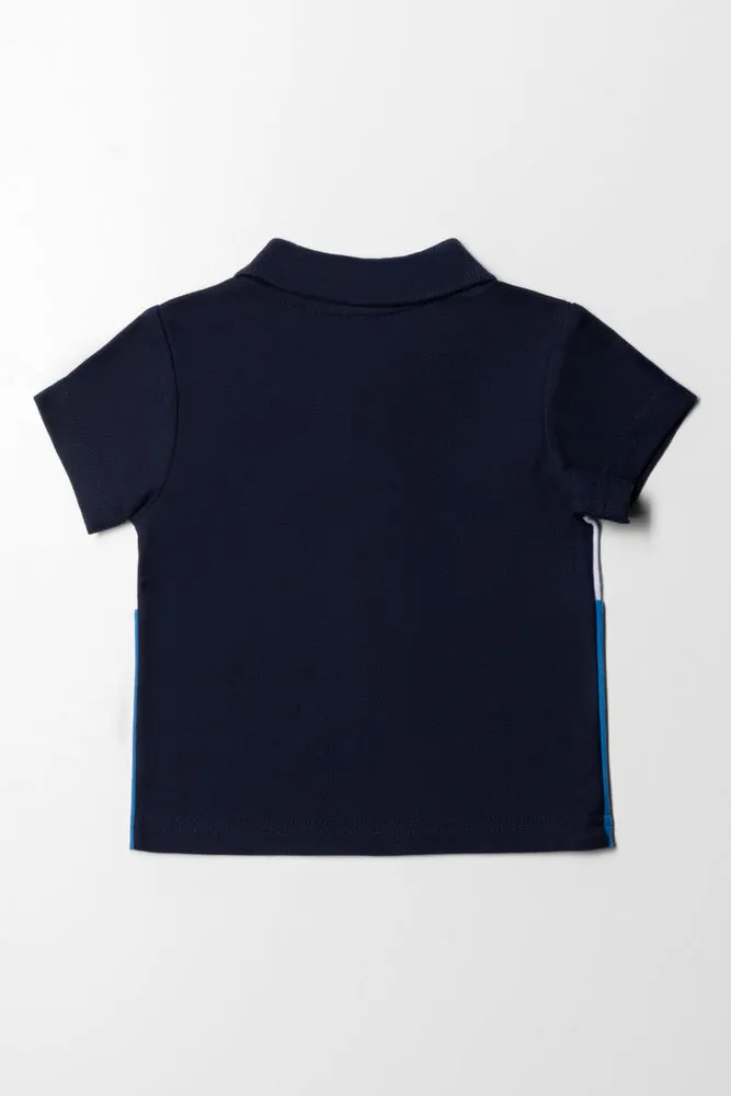 Colour Block Golfer Navy  White And Blue