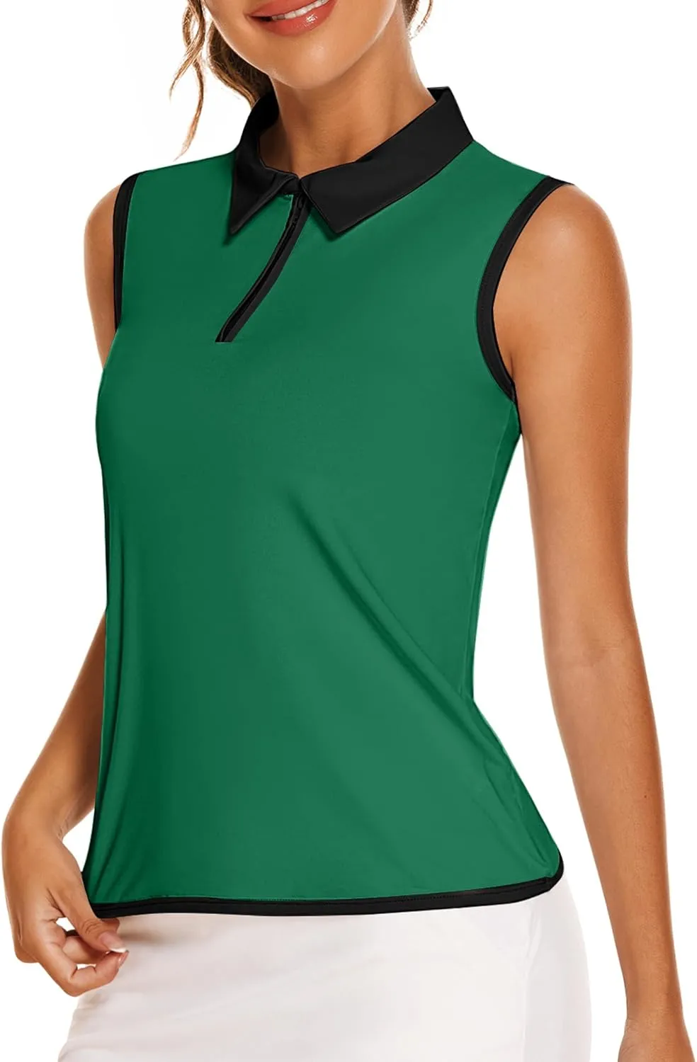 COOrun Women's Golf Polo T Shirts Lightweight Moisture Wicking Sleeveless Shirt Quick Dry Zipper Tank Top