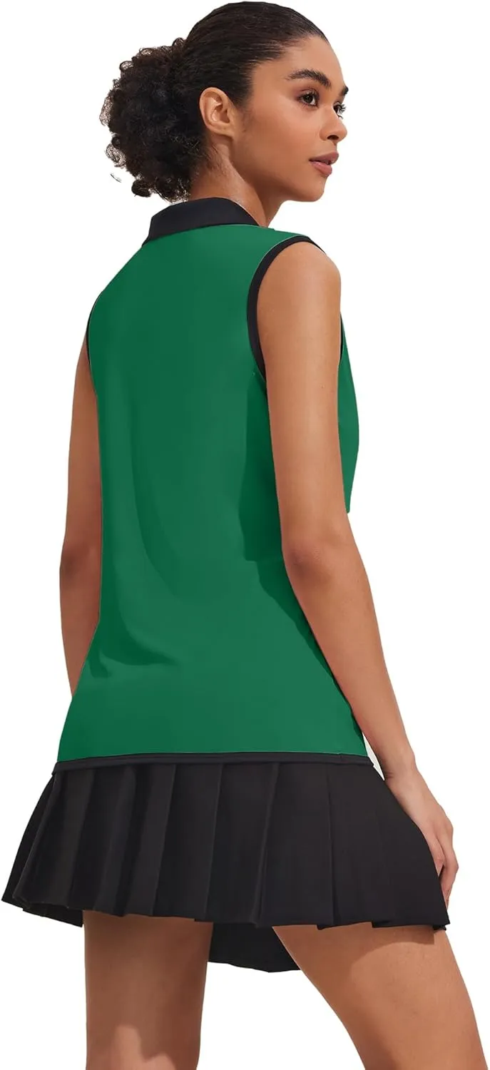 COOrun Women's Golf Polo T Shirts Lightweight Moisture Wicking Sleeveless Shirt Quick Dry Zipper Tank Top