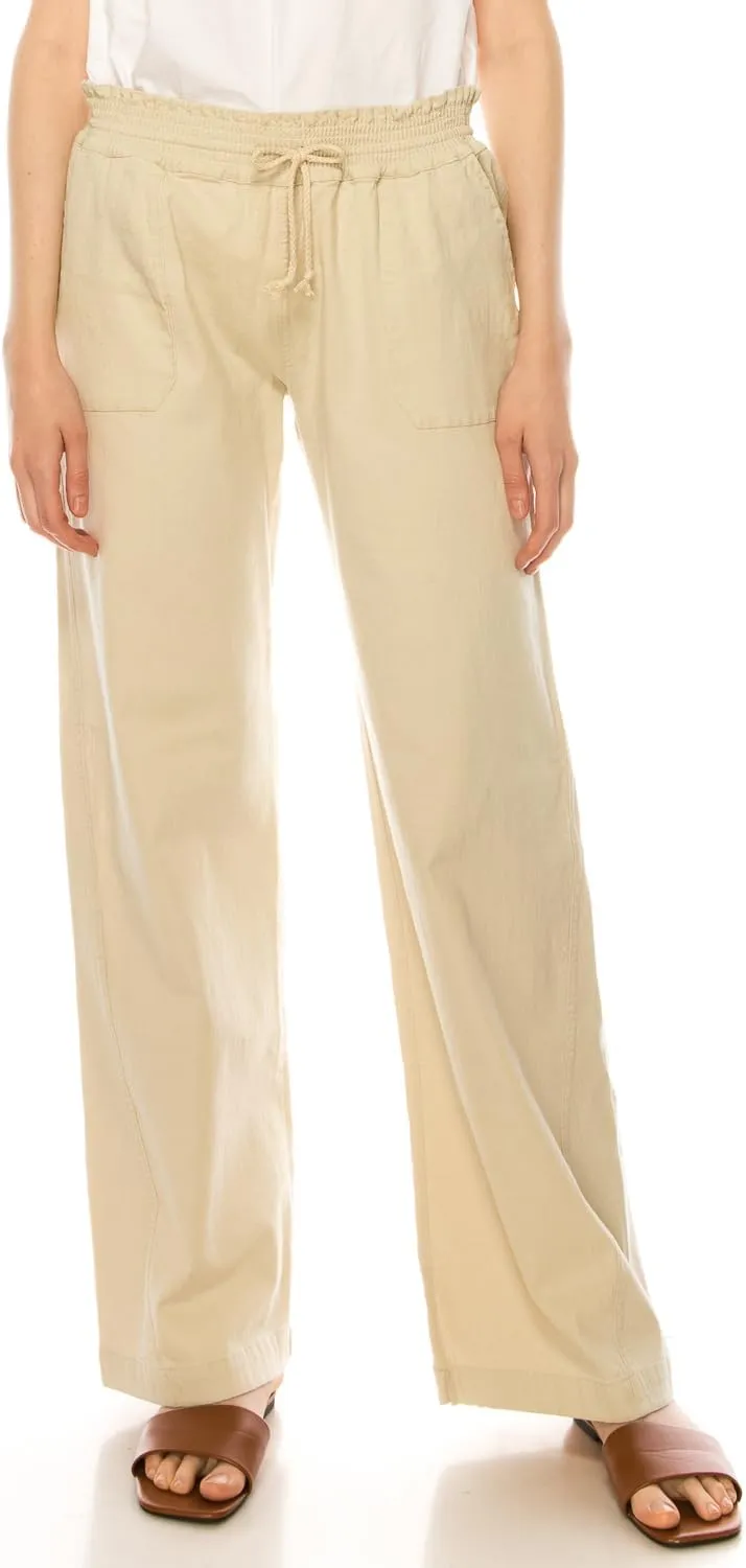Eevee Women's Cotton Linen Pants, Summer Wide Leg Casual Loose Drawstring Elastic Waistband with Pockets