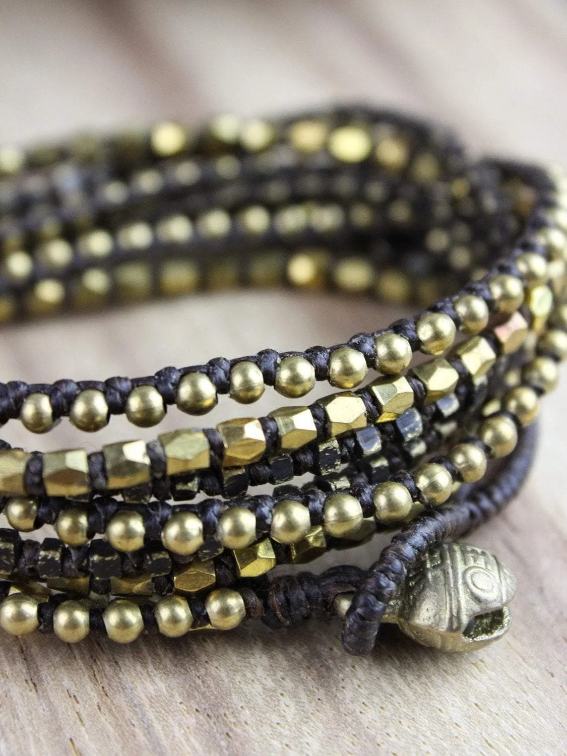 Elegant Brass Wrap Bracelet with Bell Closure