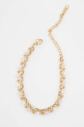Elegant Pink and White Beaded Womens Bracelet