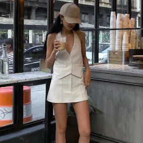 Fake pocket halter vest and skirt suit