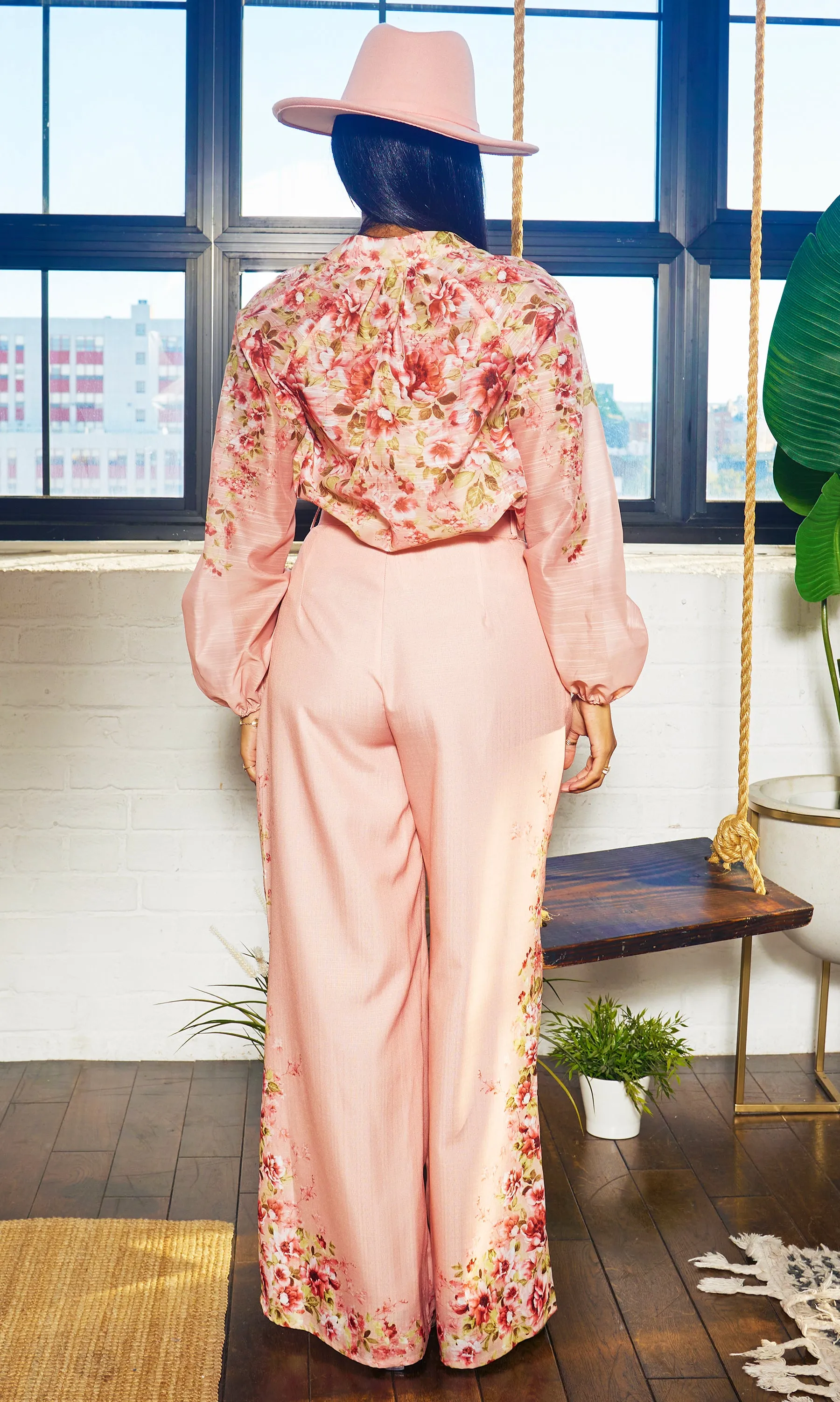 Fancy Floral | Long Belted Pants Set - Blush Artwork Print FINAL SALE