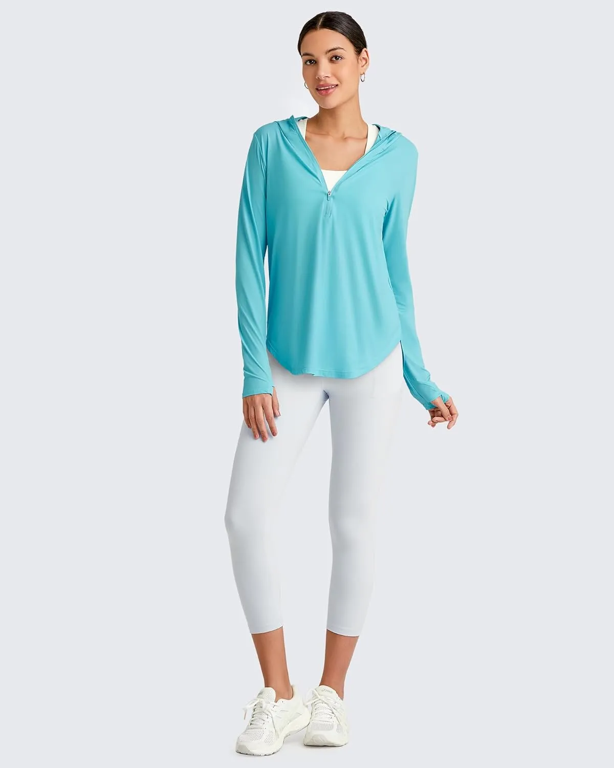 G4Free Lightbreeze Womens UPF 50  Sun Shirts with Hoodie Long Sleeve Workout Tops Half Zip Rash Guard Hiking Fishing