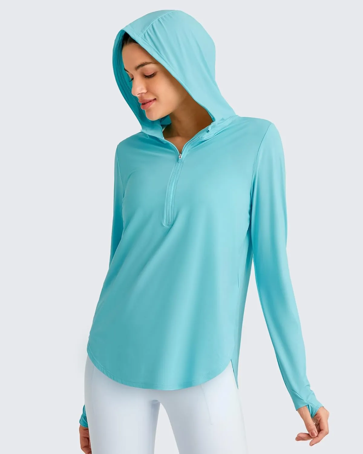 G4Free Lightbreeze Womens UPF 50  Sun Shirts with Hoodie Long Sleeve Workout Tops Half Zip Rash Guard Hiking Fishing