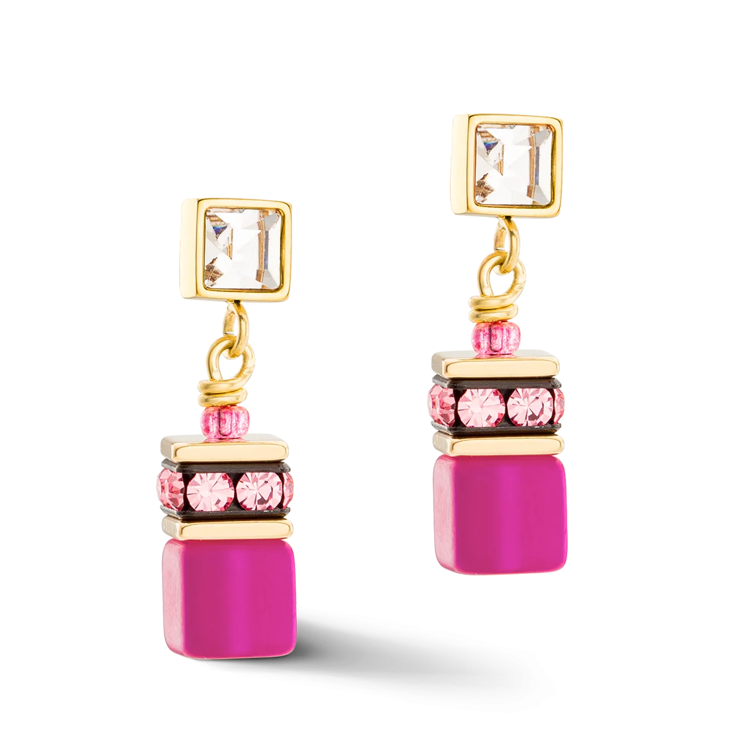 GeoCUBE® Iconic Chain earrings gold-magenta