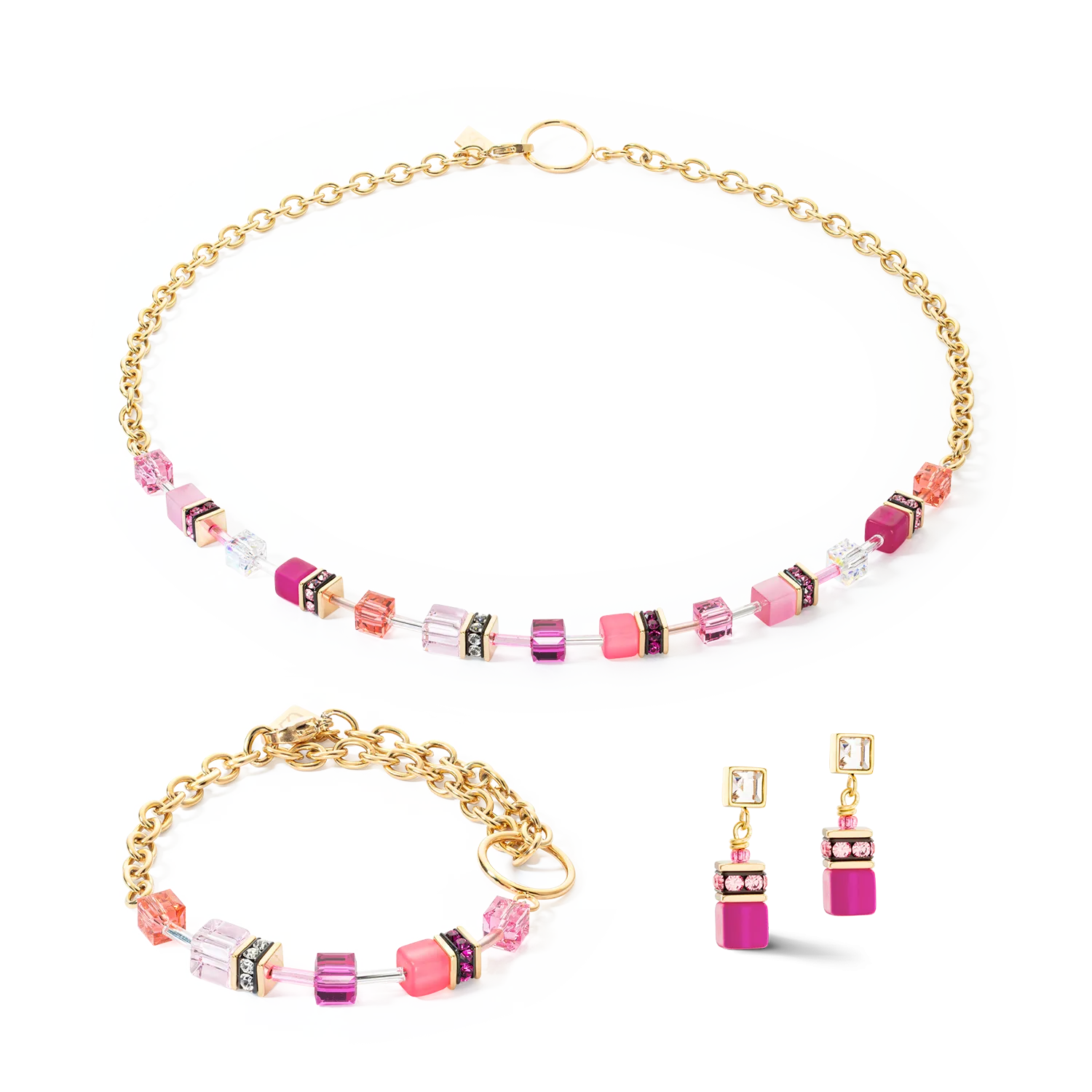 GeoCUBE® Iconic Chain earrings gold-magenta
