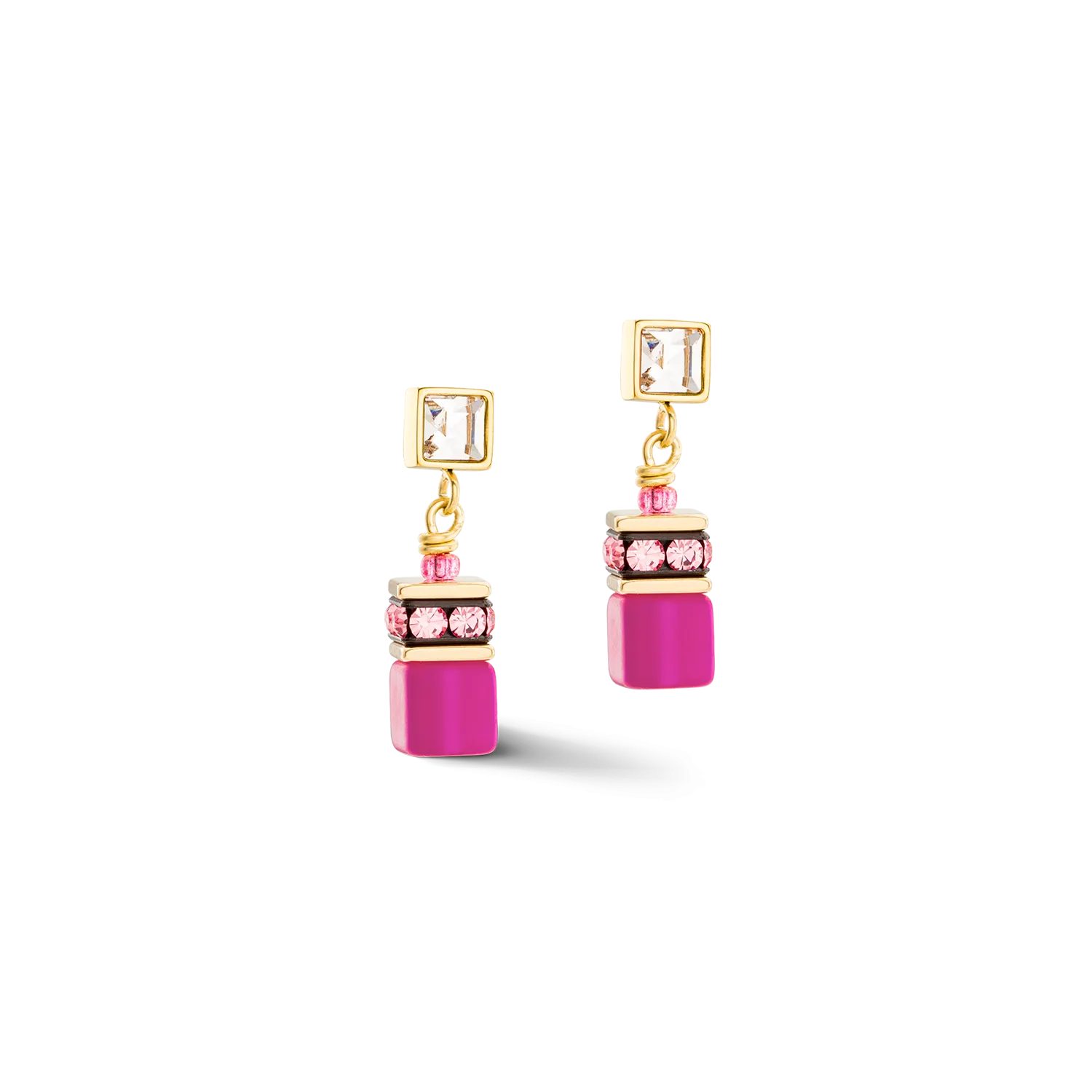 GeoCUBE® Iconic Chain earrings gold-magenta