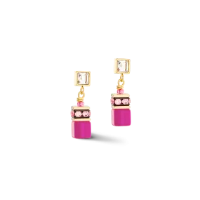 GeoCUBE® Iconic Chain earrings gold-magenta