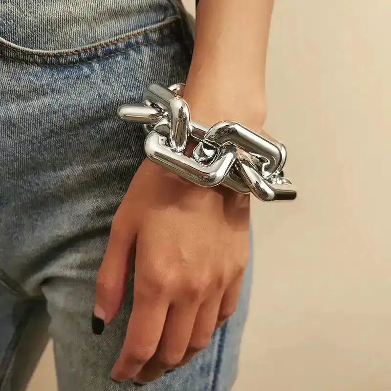 Geometric Square Twisted Thick Chain Bracelet