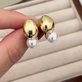 Glossy Metal Bean Gold Pin Earrings JLT12683