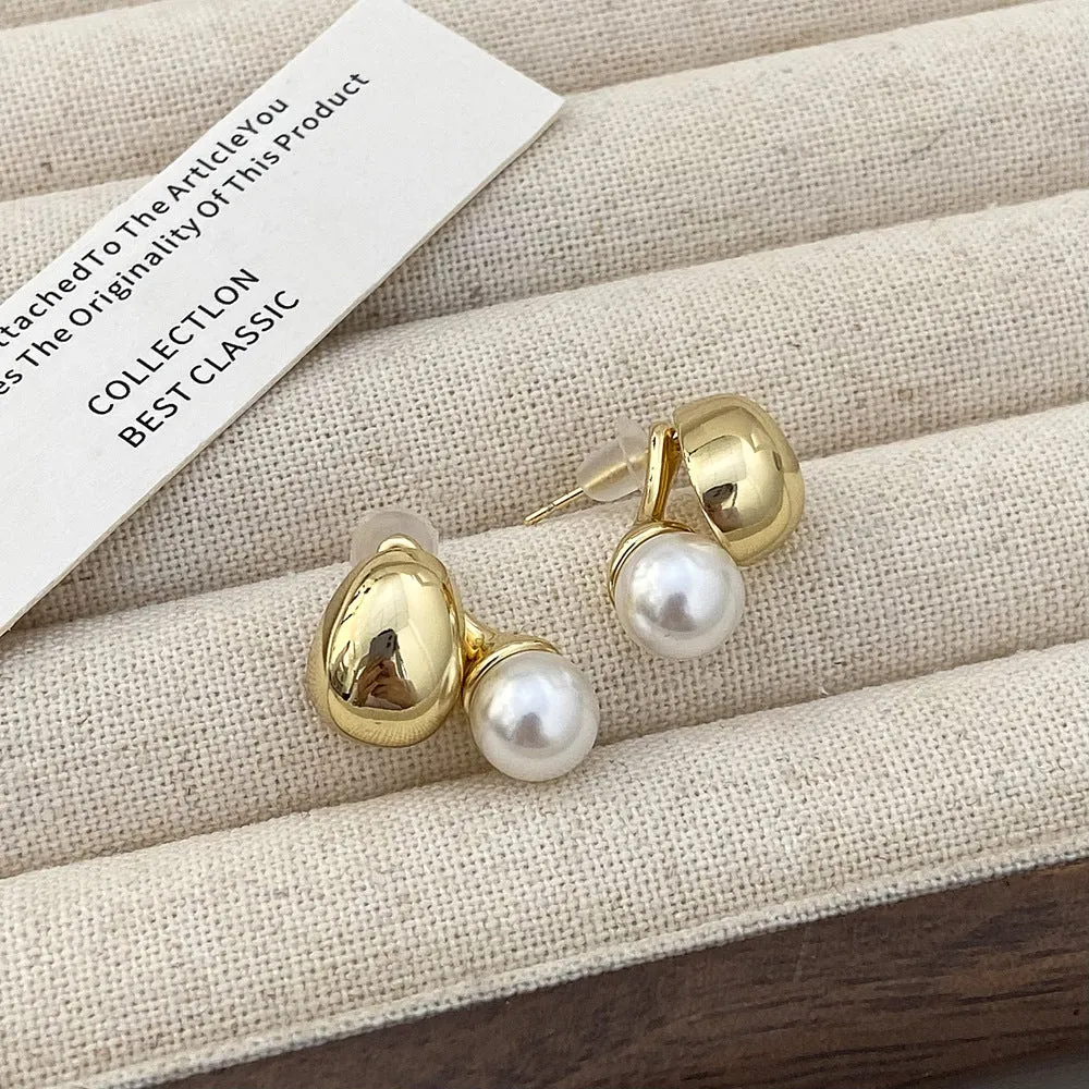 Glossy Metal Bean Gold Pin Earrings JLT12683