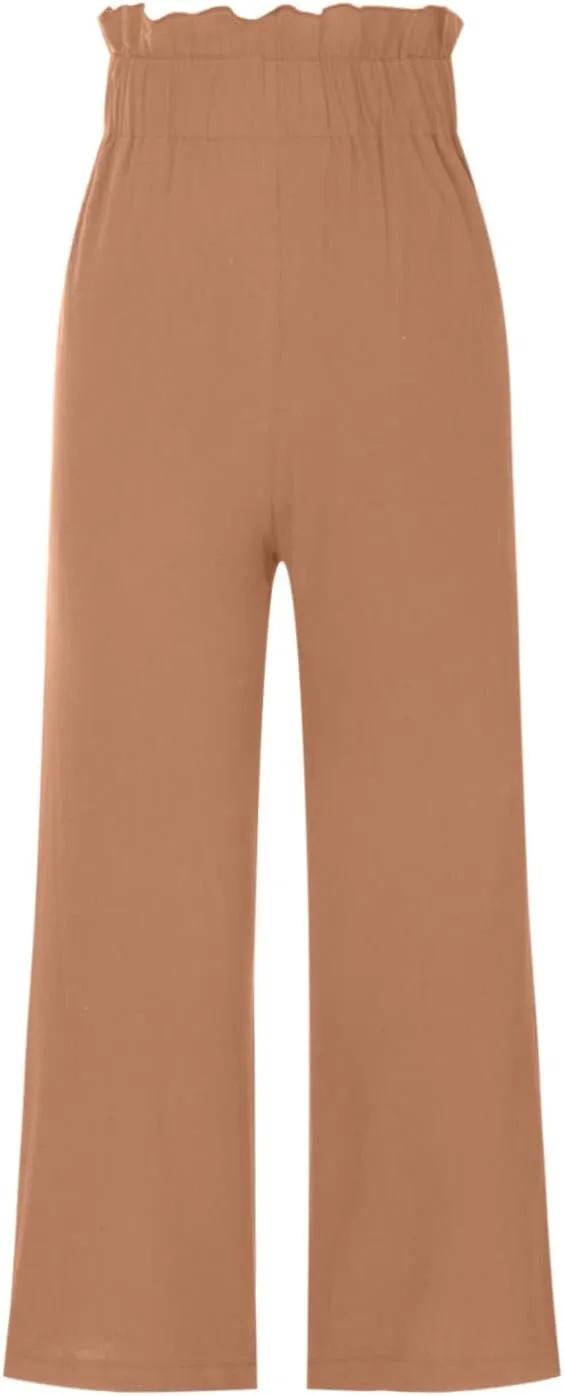 JOAU Women's Solid Wide Leg Palazzo Lounge Pants Casual Straight Leg High Waist Stretch Pants Relaxed Fit Comfy Trousers