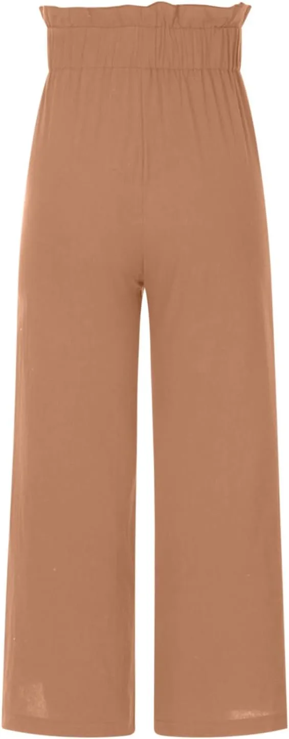 JOAU Women's Solid Wide Leg Palazzo Lounge Pants Casual Straight Leg High Waist Stretch Pants Relaxed Fit Comfy Trousers