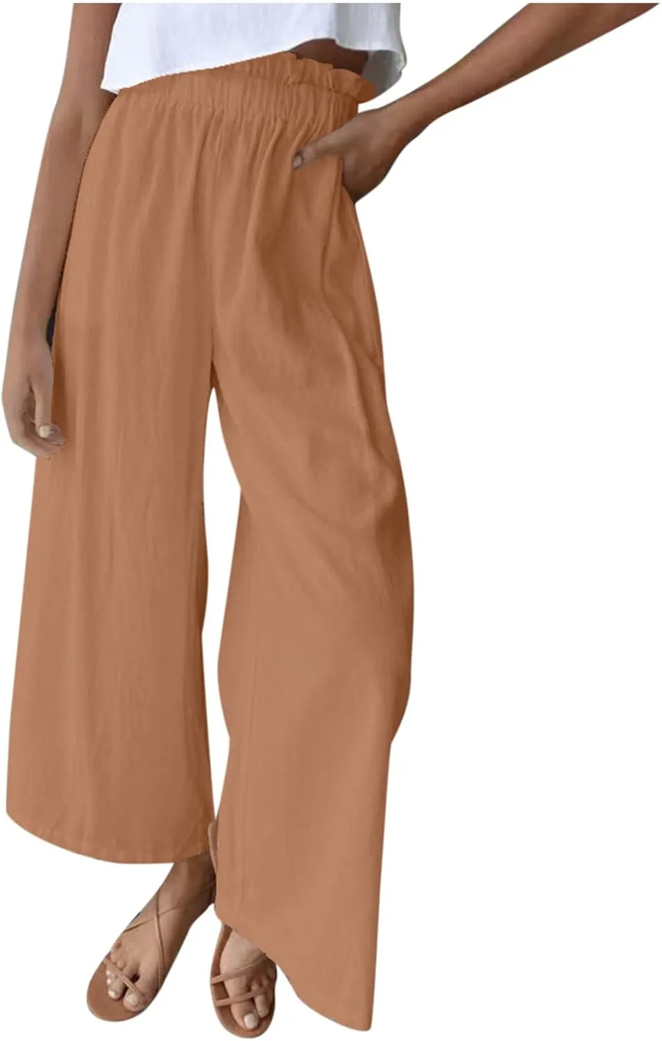 JOAU Women's Solid Wide Leg Palazzo Lounge Pants Casual Straight Leg High Waist Stretch Pants Relaxed Fit Comfy Trousers