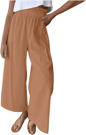 JOAU Women's Solid Wide Leg Palazzo Lounge Pants Casual Straight Leg High Waist Stretch Pants Relaxed Fit Comfy Trousers