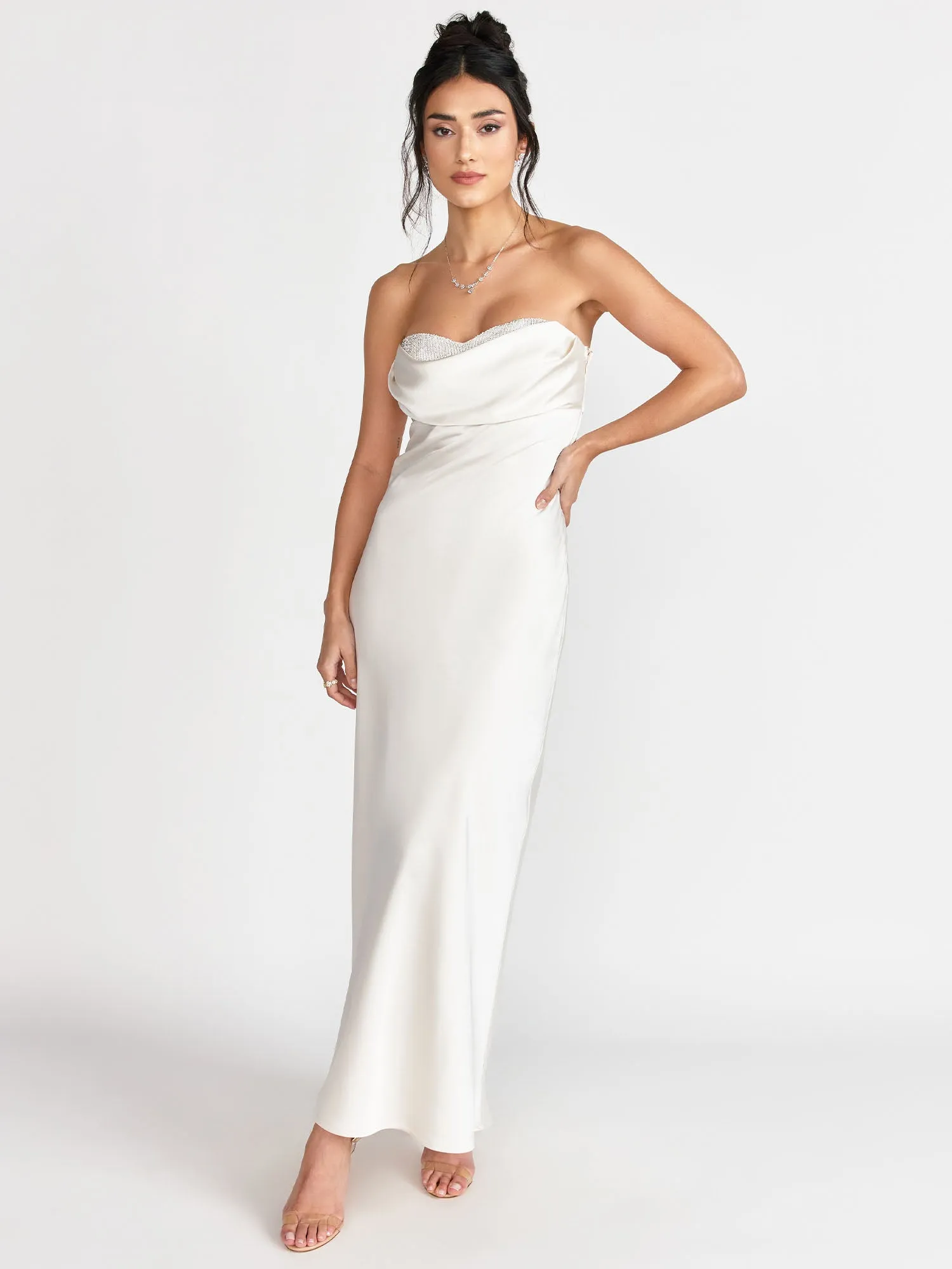 Lena Strapless Cowl Neck Satin Maxi Dress - Brands We Love