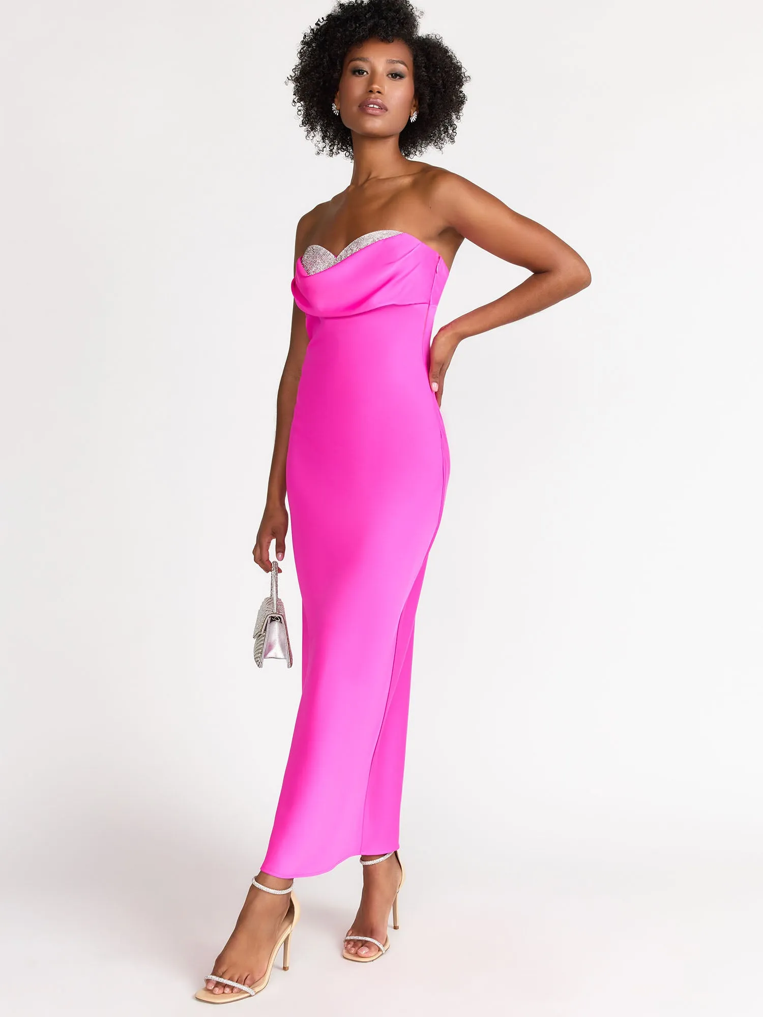 Lena Strapless Cowl Neck Satin Maxi Dress - Brands We Love