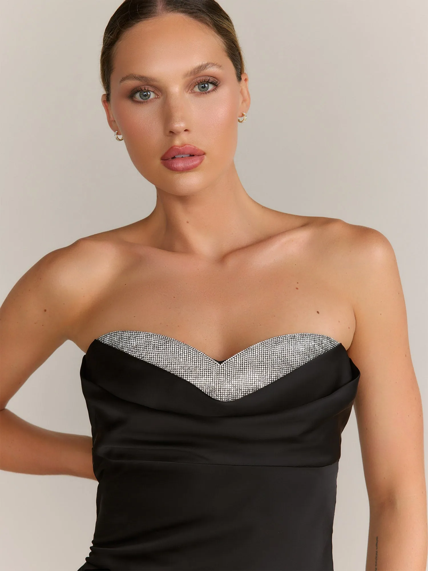 Lena Strapless Cowl Neck Satin Maxi Dress - Brands We Love
