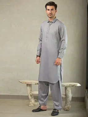 Light Grey Blended Kameez Shalwar - ALWA-KS-251