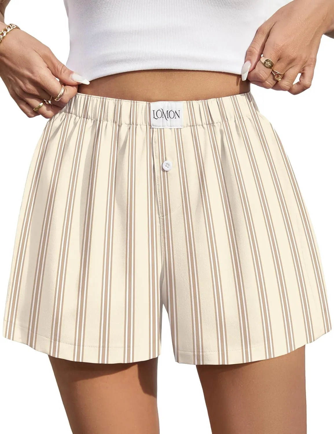 LOMON Womens Boxer Shorts Casual Summer Cotton Pajama Lounge Sleep Pj Gingham Plaid Shorts Y2K Beach Bottoms