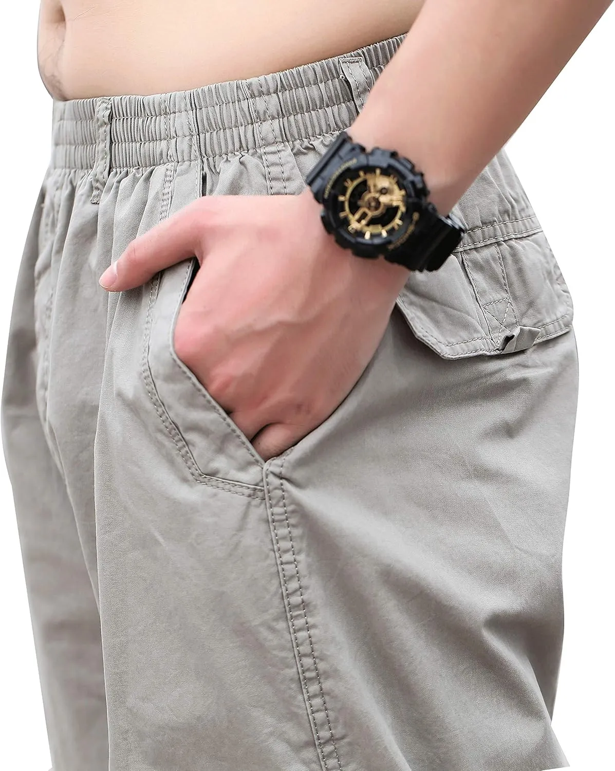 Men's Cotton Lightweight Twill Relaxed Fit Elastic Waist Pant with Pockets