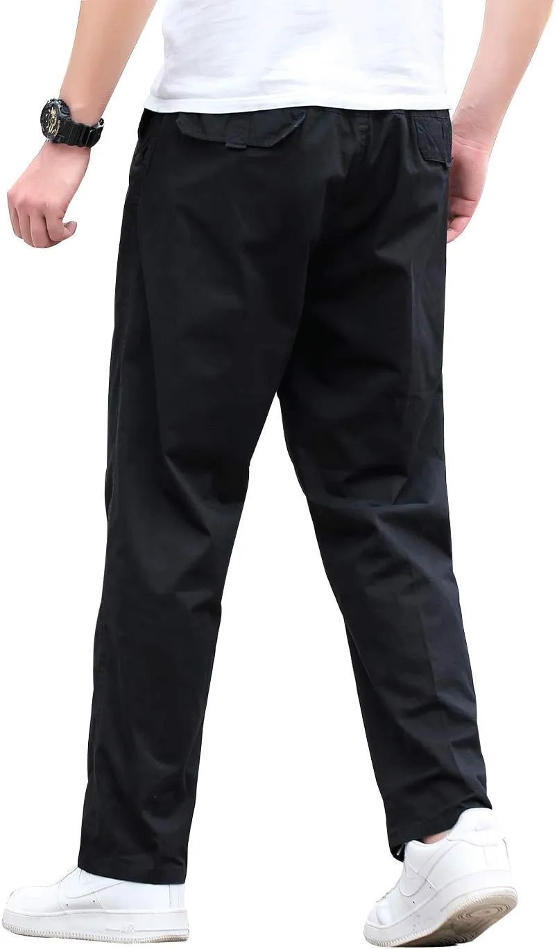 Men's Cotton Lightweight Twill Relaxed Fit Elastic Waist Pant with Pockets