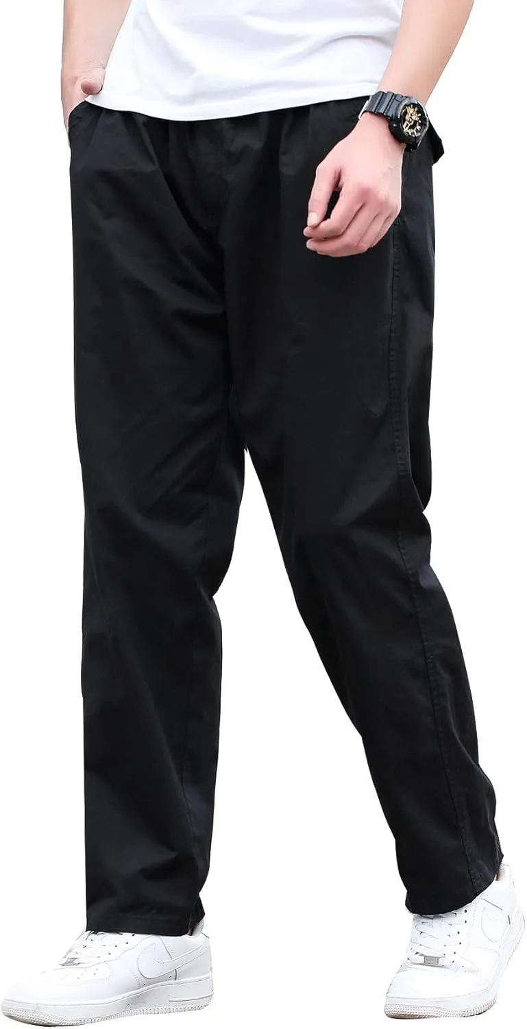 Men's Cotton Lightweight Twill Relaxed Fit Elastic Waist Pant with Pockets