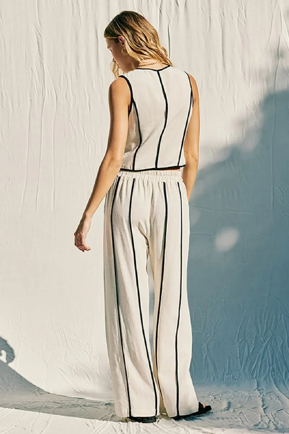 Mercy Sleeveless Contrast Linen Vest And Pants Natural