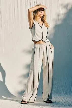 Mercy Sleeveless Contrast Linen Vest And Pants Natural