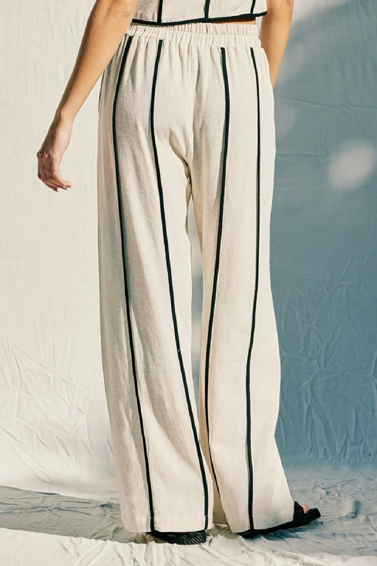 Mercy Sleeveless Contrast Linen Vest And Pants Natural