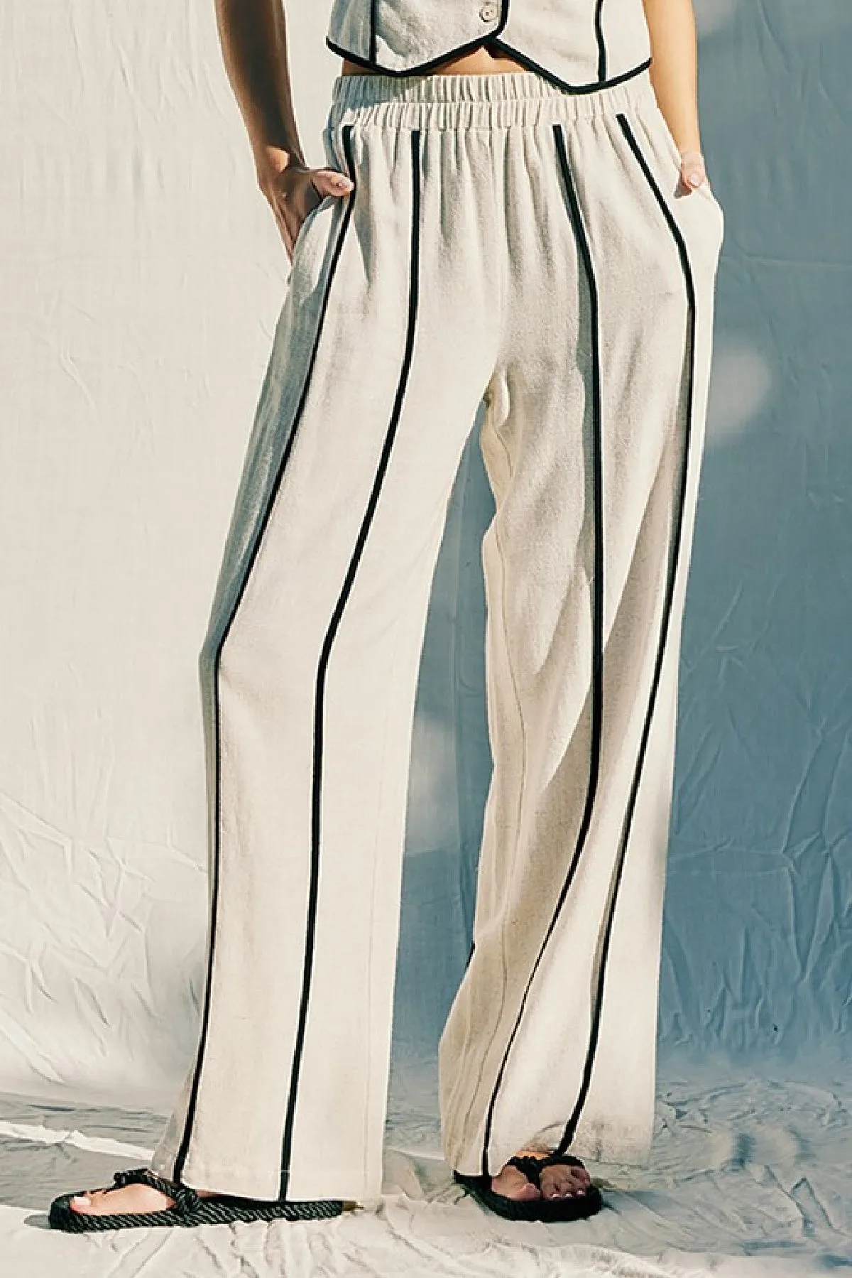 Mercy Sleeveless Contrast Linen Vest And Pants Natural