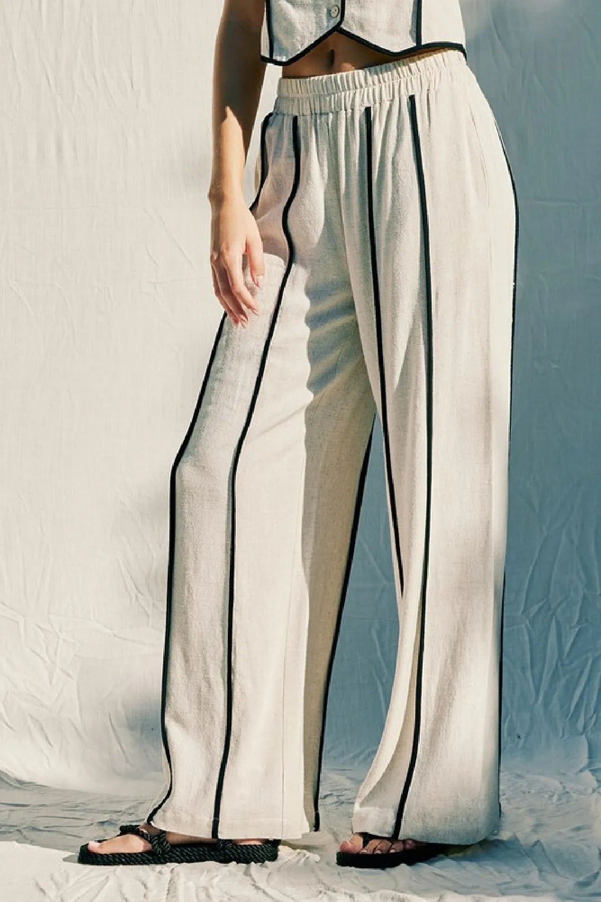 Mercy Sleeveless Contrast Linen Vest And Pants Natural