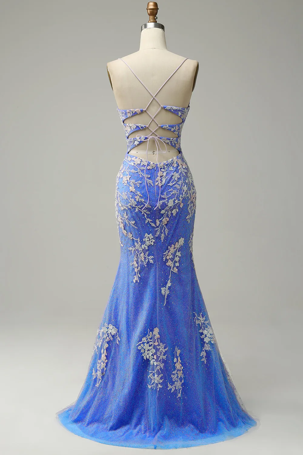 Mermaid V Neck Light Purple Long Prom Dress with Appliques Beading