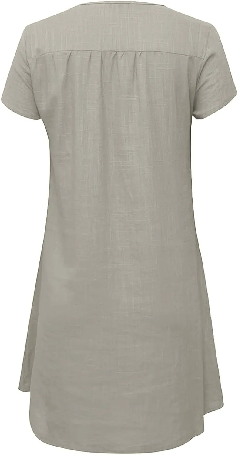Mini Dresses for Women Summer V Neck Short Sleeve Solid Color Irregular Hem Casual Beach Vacation Shift Dress