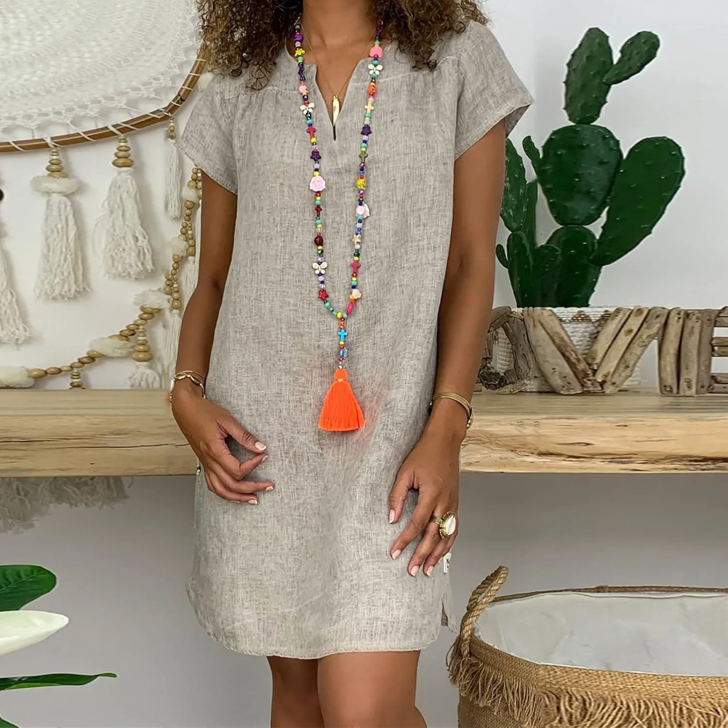 Mini Dresses for Women Summer V Neck Short Sleeve Solid Color Irregular Hem Casual Beach Vacation Shift Dress